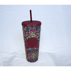 NEW Starbucks 2025 Fall Floral Bling 24oz Venti Cold Cup Tumbler Maroon Purple